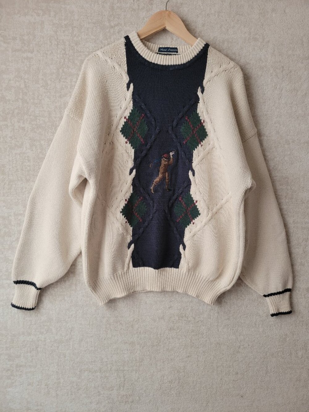 Vintage Lord & Taylor Rugger by GANT Hand Intarsia Knit Golf Sweater XL Mens